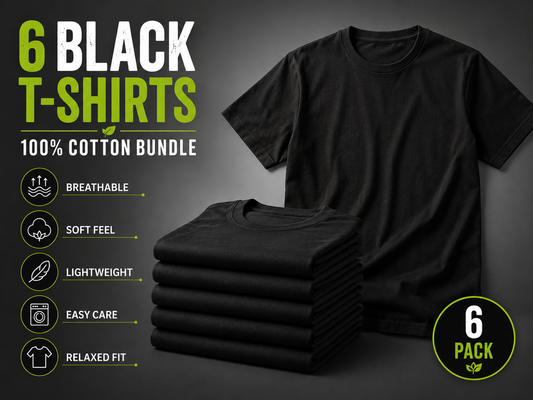 ALBK 6-Pack Premium 100% Cotton Black T-Shirts | Garden, Work & Everyday Wear